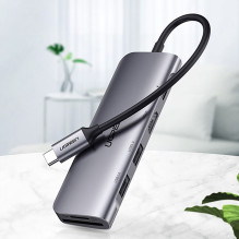 Ugreen Ugreen CM195 6in1 adapter USB-C - HDMI / 2x USB-A 3.0 / USB-C PD / SD / TF reader - gray