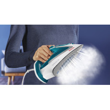 Iron - Tefal EasyGliss Plus FV5718 Durilium Soleplate 2400W 190g/min Steam Turquoise, White Iron - Tefal EasyGliss Plus FV5718 Durilium Soleplate 2400W 190g/min Steam Turquoise, White