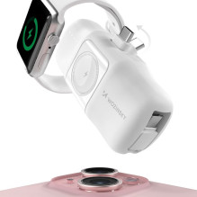 Wozinsky Wozinsky WF16-YCS 5000mAh 15W USB-C Mini Power Bank with Built-in USB-C Cable and Apple Watch Charger - White