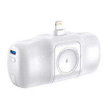 Wozinsky Wozinsky WF16-YLS 5000mAh 15W Lightning Mini Power Bank with Built-in USB-C Cable and Apple Watch Charger - Whi