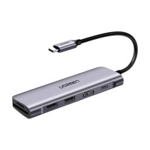 Ugreen Ugreen CM195 6in1 adapter USB-C - HDMI / 2x USB-A 3.0 / USB-C PD / SD / TF reader - gray