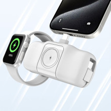 Wozinsky Wozinsky WF16-YCS 5000mAh 15W USB-C Mini Power Bank with Built-in USB-C Cable and Apple Watch Charger - White