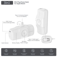 Wozinsky Wozinsky WF16-YCS 5000mAh 15W USB-C mini išorinė baterija su integruotu USB-C Cable ir Apple laikrodžio įkrovik