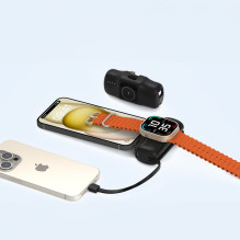 Wozinsky Wozinsky WF16-YLS 5000mAh 15W „Lightning“ mini išorinė baterija su integruotu USB-C Cable ir Apple laikrodžio į
