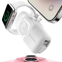 Wozinsky Wozinsky WF16-YLS 5000mAh 15W „Lightning“ mini išorinė baterija su integruotu USB-C Cable ir Apple laikrodžio į