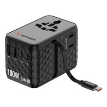 Verbatim 30191 Charge "n" Travel 100W Universal Travel Adapter with retractable cable Black, Indoor Verbatim 30191 Charge "n" Travel 100W Universal Travel Adapter with retractable cable Black, Indoor