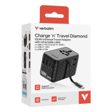 Verbatim 30191 Charge "n" Travel 100W Universal Travel Adapter with retractable cable Black, Indoor Verbatim 30191 Charge "n" Travel 100W Universal Travel Adapter with retractable cable Black, Indoor