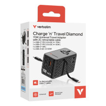 Verbatim Charge'n'Travel Adapter 70W 2C retractable Black Verbatim Charge'n'Travel Adapter 70W 2C retractable Black
