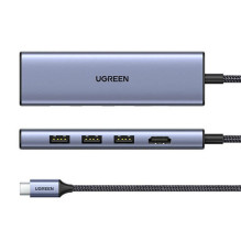 USB šakotuvas - UGREEN 20956A USB-C, 3 USB 3.0, HDMI, kortelių skaitytuvai, 5 000 Mbit / s, 4K, sidabrinis USB šakotuvas - UGREEN 20956A USB-C, 3 USB 3.0, HDMI, kortelių skaitytuvai, 5 000 Mbit / s, 4K, sidabrinis