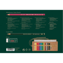 Spalvotų pieštukų rinkinys - Faber-Castell Polychromos, 34 dalių, su trintuku, pieštukų dėklu, 3,8 mm grafitais Spalvotų pieštukų rinkinys - Faber-Castell Polychromos, 34 dalių, su trintuku, pieštukų dėklu, 3,8 mm grafitais