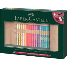 Spalvotų pieštukų rinkinys - Faber-Castell Polychromos, 34 dalių, su trintuku, pieštukų dėklu, 3,8 mm grafitais Spalvotų pieštukų rinkinys - Faber-Castell Polychromos, 34 dalių, su trintuku, pieštukų dėklu, 3,8 mm grafitais