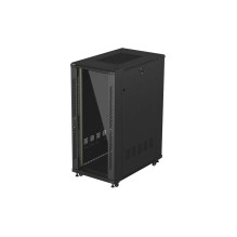 19" 27U 600 × 1000 BLACK FLOOR-STANDING RACK CABINET WITH GLASS DOOR, LANBERG (FLAT PACK)