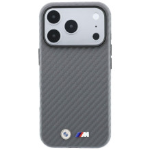 BMW case for IPHONE 18 Pro / 17 Pro compatible with MagSafe (Carbon Metal Logo) grey