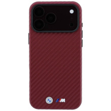 BMW case for IPHONE 18 Pro / 17 Pro compatible with MagSafe (Carbon Metal Logo) burgundy