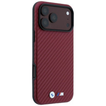 BMW case for IPHONE 18 Pro / 17 Pro compatible with MagSafe (Carbon Metal Logo) burgundy