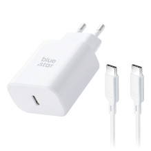 Telefono įkroviklis Blue Star USB C QC4.0 PD 3A 35W + laidas USB C į USB C TFB-TC-25WPD baltas Telefono įkroviklis Blue Star USB C QC4.0 PD 3A 35W + laidas USB C į USB C TFB-TC-25WPD baltas