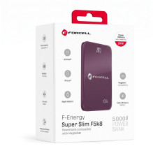 Su „MagSafe“ suderinama išorinė baterija Forcell F-Energy SuperSlim F5K8 QC4.0 PD3.0 15W 5000 mAh vyšnių spalvos Su „MagSafe“ suderinama išorinė baterija Forcell F-Energy SuperSlim F5K8 QC4.0 PD3.0 15W 5000 mAh vyšnių spalvos