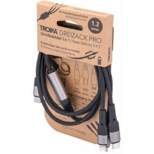 USB charging cable Troika Trident Pro, 1.2m, 3-in-1, Black