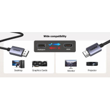 Kabelis Ugreen DP125 DisplayPort to HDMI (4K@30Hz) 2.0m juodas (35842)