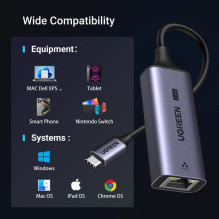 Tinklo adapteris Ugreen CM648 USB-C to RJ45 pilkas (25052) Tinklo adapteris Ugreen CM648 USB-C to RJ45 pilkas (25052)