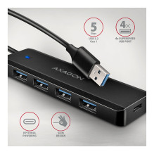 AXAGON HUE-C1A Superspeed USB-A Travel Hub, 4x USB 3.0 - 20cm, schwarz