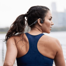 SHOKZ OpenMove belaidės sportinės ausinės su kaklo lankeliu, pilkos SHOKZ OpenMove belaidės sportinės ausinės su kaklo lankeliu, pilkos