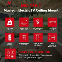 Maclean Electric TV Mount, Ceiling-Mounted, Tuya Compatible, Max. VESA 800x400, for 43-86" TVs, Max. 55 kg, MC-176 Maclean Electric TV Mount, Ceiling-Mounted, Tuya Compatible, Max. VESA 800x400, for 43-86" TVs, Max. 55 kg, MC-176