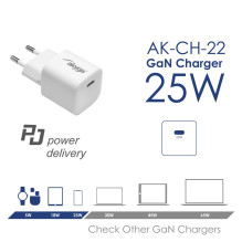 Akyga AK-CH-22 USB-Ladegerät 25 W Ausgangsstrom maks. 3 A USB-C universalus, planšetinis kompiuteris, telefonas, išmanus