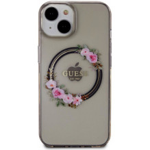 Guess "PC / TPU Flowers Ring Glossy Logo MagSafe Case iPhone 14" Black