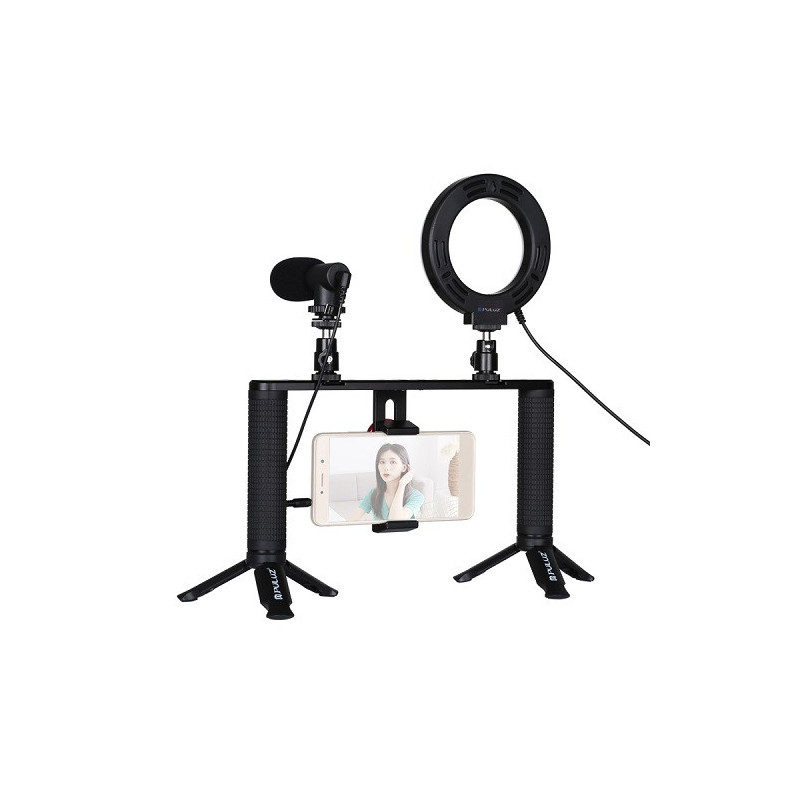 Blogger kit with LED ring light, stands, phone holder and microphone