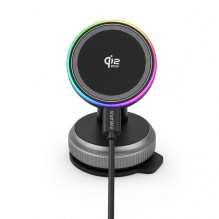 Evelatus Qi2 25W Magnetic Wireless Car Charger - AutoSpring Coiled Cable USB C to USB C connector 1.2M Black