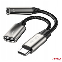 AMIO USB-C splitter adapter to USB-C + 3.5mm jack, 10cm, 04295