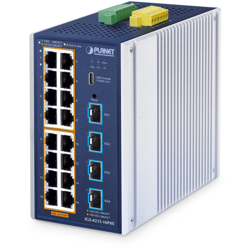 PLANET Industrial L2+ 16-Port 10 / 100 / 1000T 802.3at PoE + 4-Port 10G SFP+ Managed Ethernet Switch Managed L2+ Gigabit