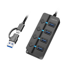 LogiLink USB 3.2 Gen1 4 prievadų šakotuvas su įjungimo / išjungimo jungikliu Black