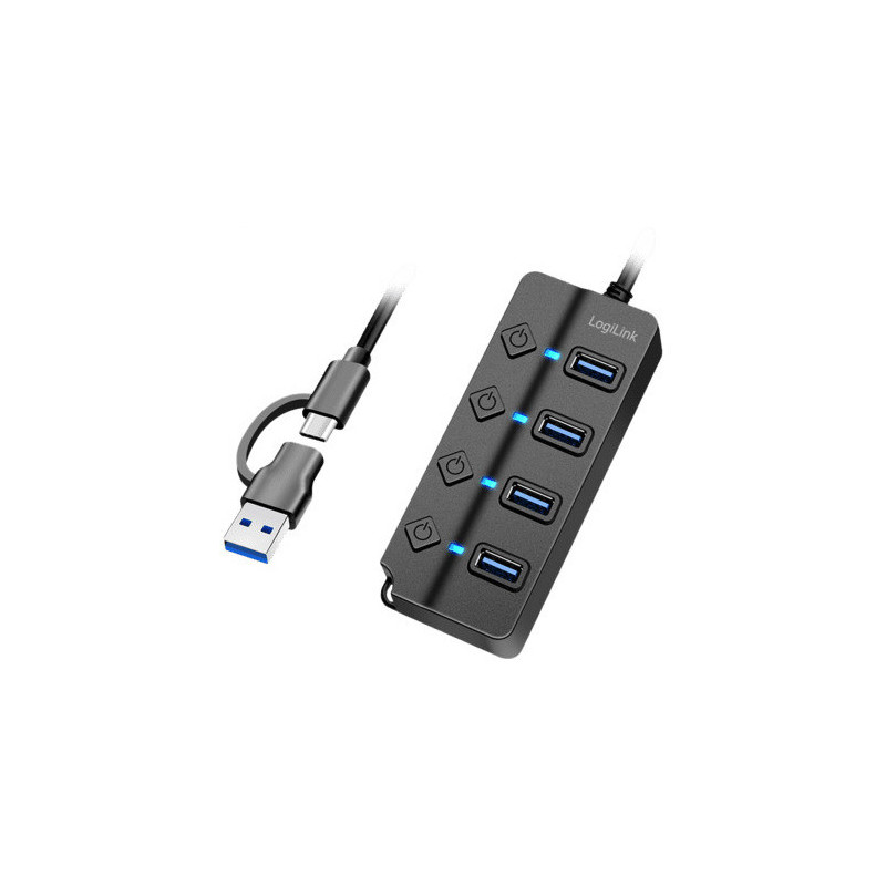 LogiLink USB 3.2 Gen1 4 prievadų šakotuvas su įjungimo / išjungimo jungikliu Black