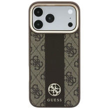 Case for IPHONE 18 Pro / 17 Pro compatible with MagSafe (Stripe Round and Classic Logos 4G) brown