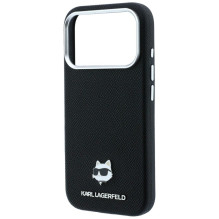 KARL LAGERFELD case for IPHONE 18 Pro / 17 Pro compatible with MagSafe (Grained Choupette Head Metal) black