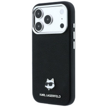 KARL LAGERFELD case for IPHONE 18 Pro / 17 Pro compatible with MagSafe (Grained Choupette Head Metal) black