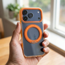 Case for iPhone 18 Pro / 17 Pro Frame Circle Stand compatible with MagSafe orange