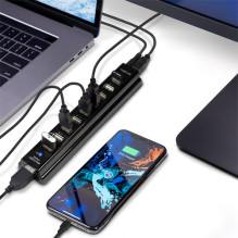 Logilink USB-HUB 10-portu ar barošanas bloku Black plastmasa