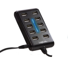 Logilink USB centrmezgls ar 10 portiem un barošanas bloku Black Logilink USB centrmezgls ar 10 portiem un barošanas bloku Black