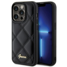 „Guess“ dygsniuotas metalinis iPhone 15 Pro Max dėklas, juodas