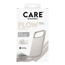 CARE by PanzerGlass Flow dėklas, vanilės spalvos, skirtas „MagSafe iPhone 17 Pro Max“ telefonui.