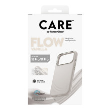 CARE by PanzerGlass Flow dėklas „Vanilla“ spalvos, skirtas „MagSafe iPhone 17 Pro“ telefonui.