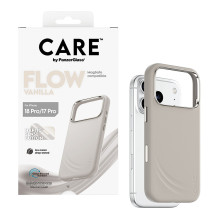 CARE by PanzerGlass Flow dėklas „Vanilla“ spalvos, skirtas „MagSafe iPhone 17 Pro“ telefonui.