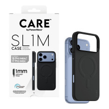 „CARE by PanzerGlass SL1M dėklas, juodas, skirtas „MagSafe iPhone 17 Pro Max“ telefonui. „CARE by PanzerGlass SL1M dėklas, juodas, skirtas „MagSafe iPhone 17 Pro Max“ telefonui.