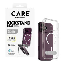 CARE by PanzerGlass skaidrus „Weiss MagSafe iPhone 17 Pro Max“ dėklas su atramėle ir stovu. CARE by PanzerGlass skaidrus „Weiss MagSafe iPhone 17 Pro Max“ dėklas su atramėle ir stovu.