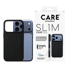 „CARE by PanzerGlass SL1M dėklas, juodas, skirtas „MagSafe iPhone 17 Pro“ telefonui.