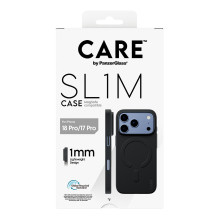 „CARE by PanzerGlass SL1M dėklas, juodas, skirtas „MagSafe iPhone 17 Pro“ telefonui.