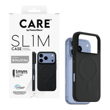 „CARE by PanzerGlass SL1M dėklas, juodas, skirtas „MagSafe iPhone 17 Pro“ telefonui.